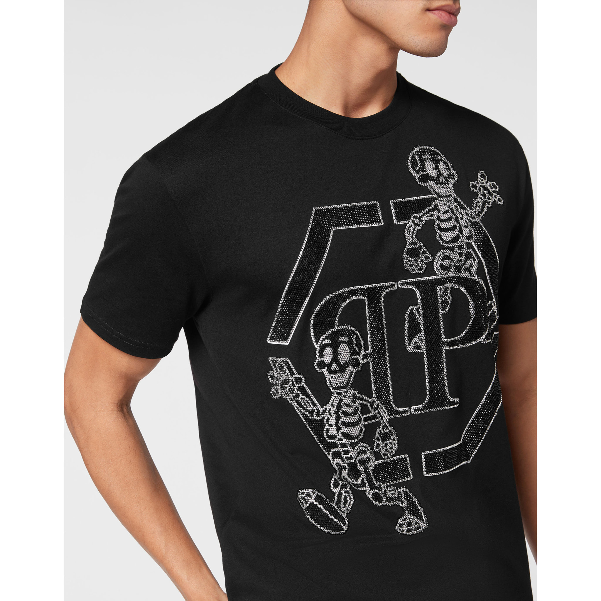 PHILIPP PLEIN Camiseta de cuello redondo y manga corta SKELETON