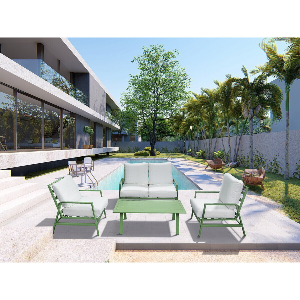 Salon de jardin en métal "Queens" - 4 places - Vert