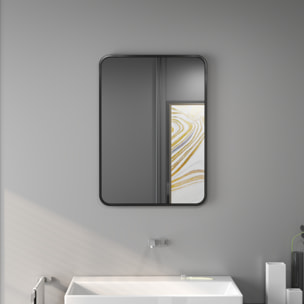 Espejo de Baño 50x70 cm Espejo Rectangular Espejo de Pared con Marco de Metal Vertical u Horizontal para Recibidor Sala de Estar Negro