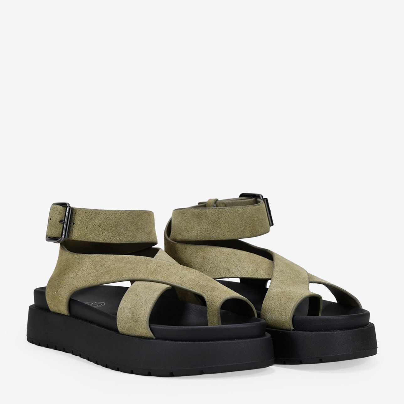 Sandalias de dedo verdes en piel con hebilla