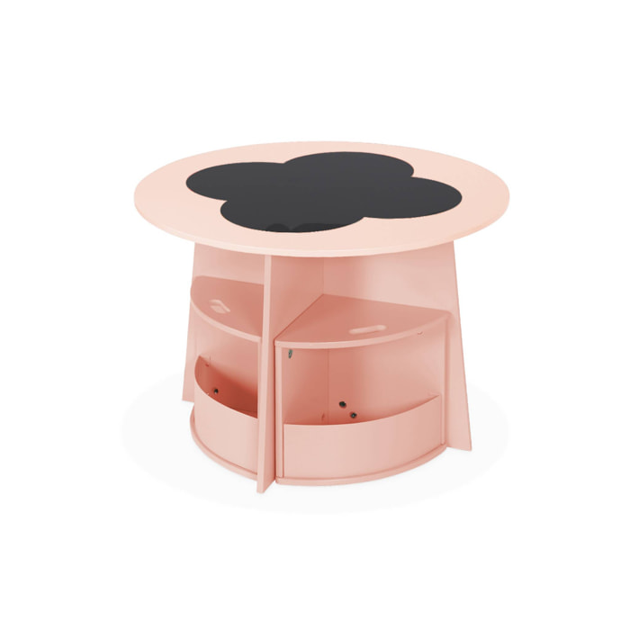 Table avec ardoise et 4 chaises avec rangement pour enfant
