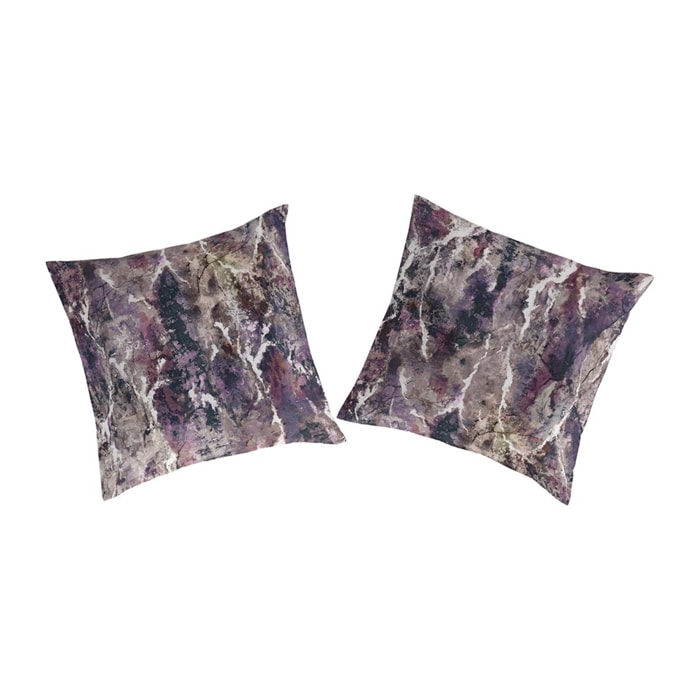 2 Fundas de almohada HAZAR violeta/beige 65x65 cm - 100% algodón -