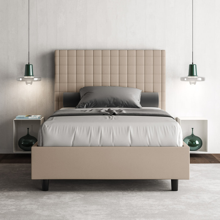 Letto una piazza e mezza con rete imbottito 120x210 similpelle tortora Sunny