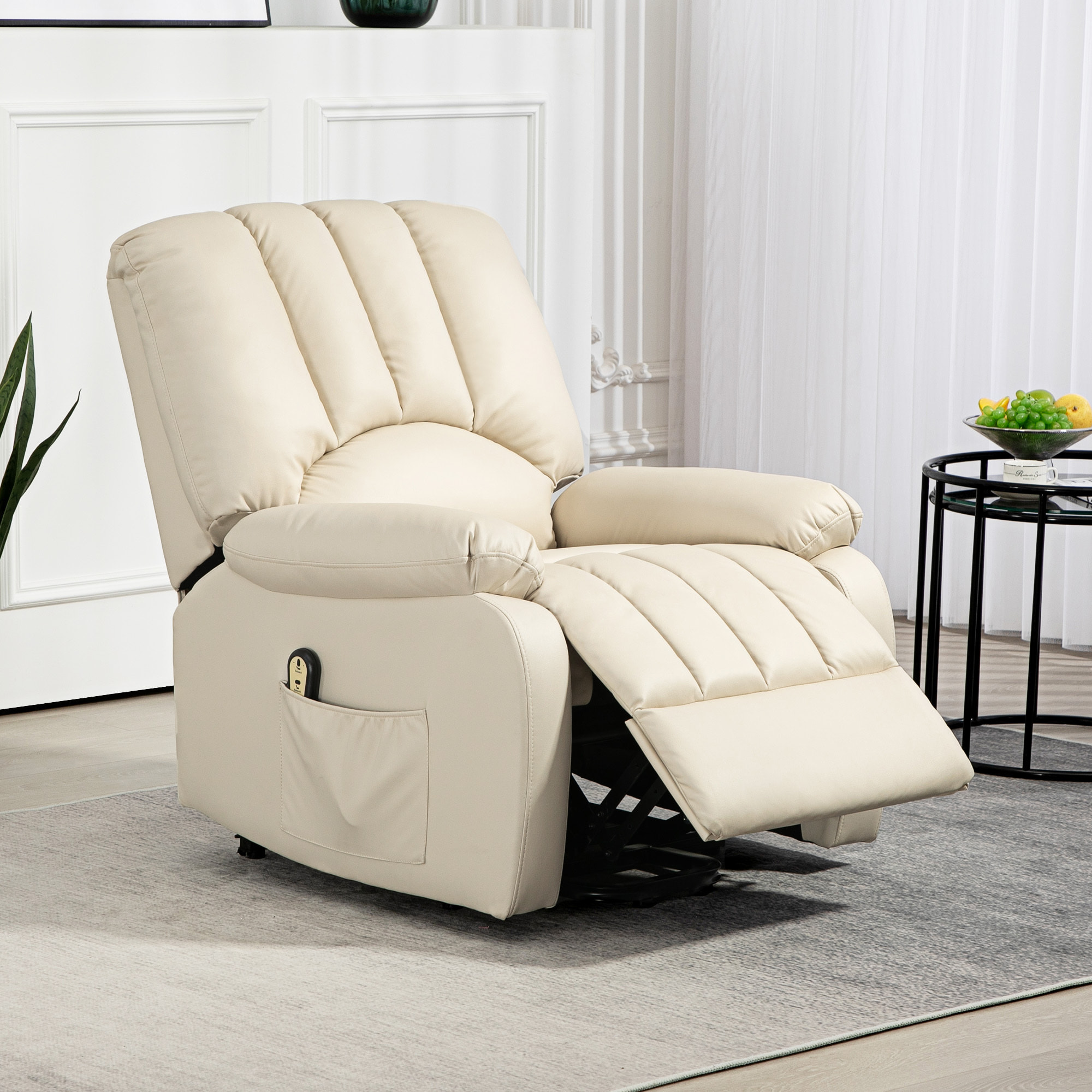 Fauteuil de relaxation électrique - fauteuil releveur inclinable - repose-pied ajustable - microfibre polyester beige clair