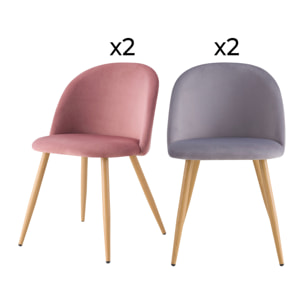 Pack 4 chaises Cosy en velours rose et gris