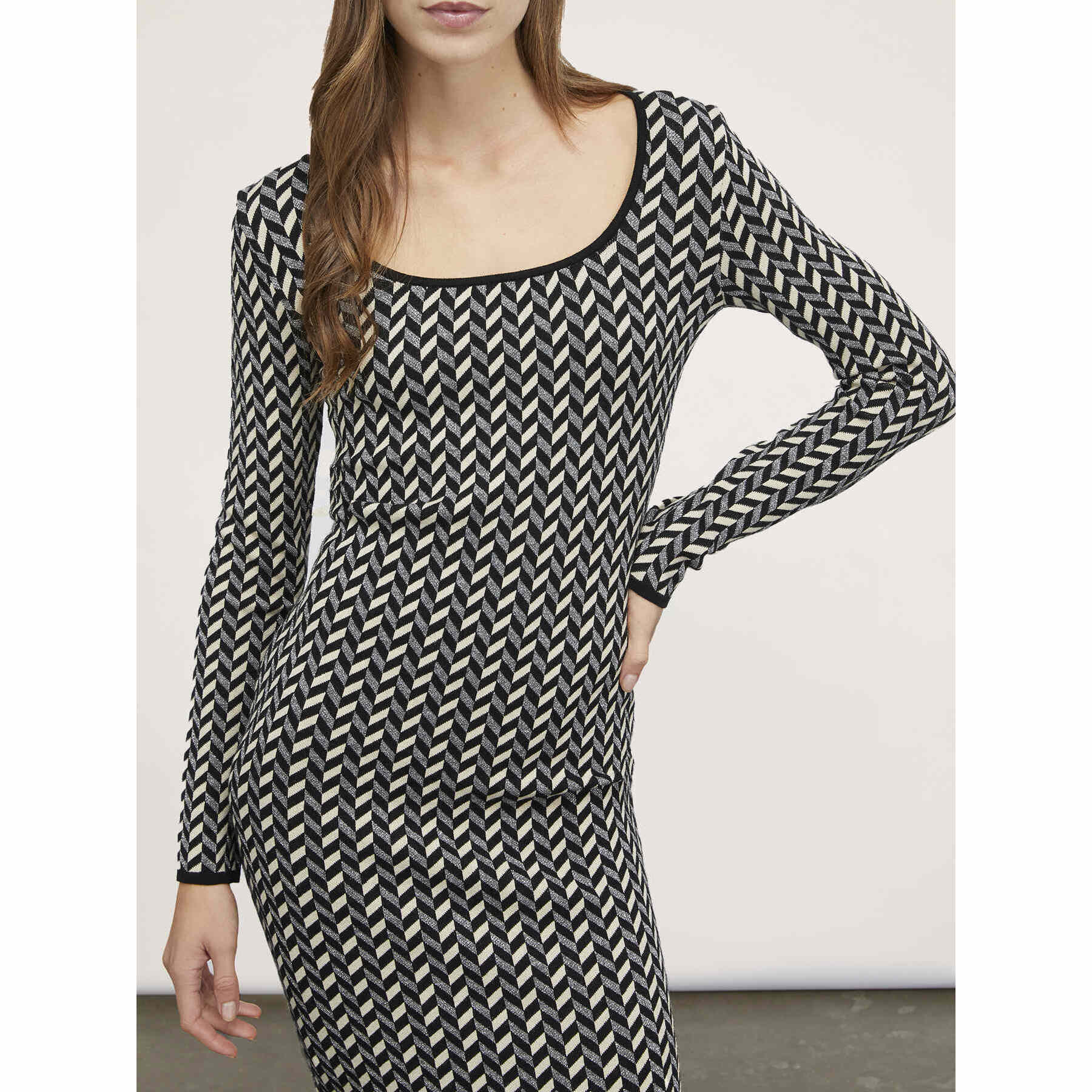 Motivi - Vestido tubo de punto jacquard lúrex - Negro