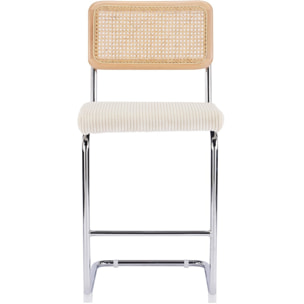 Lot de 2 tabourets de bar en cannage et velours côtelé - MUSE