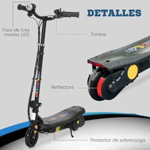 Patinete Eléctrico para Niños de 7-14 Años, Plegable, Patín Eléctrico, Max. 12 km/h, Motor 120 W, Autonomía Máxima 10 km, con Manillar Ajustable en Altura, Faro LED y Freno, Negro