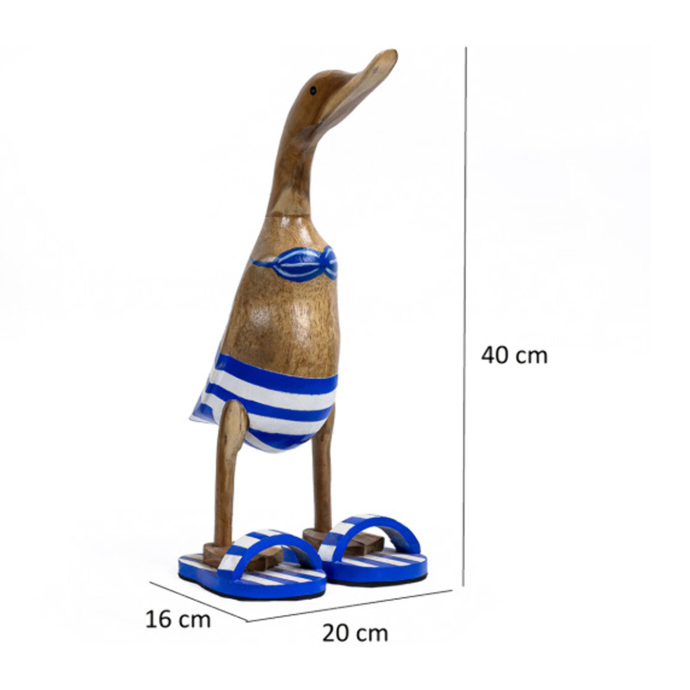 Statue H. 40 cm canard maillot bleu et blanc rayé en bois de teck - DUCK