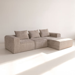 Canapé d'angle compressé en velours cotelé taupe 4 places COCOON
