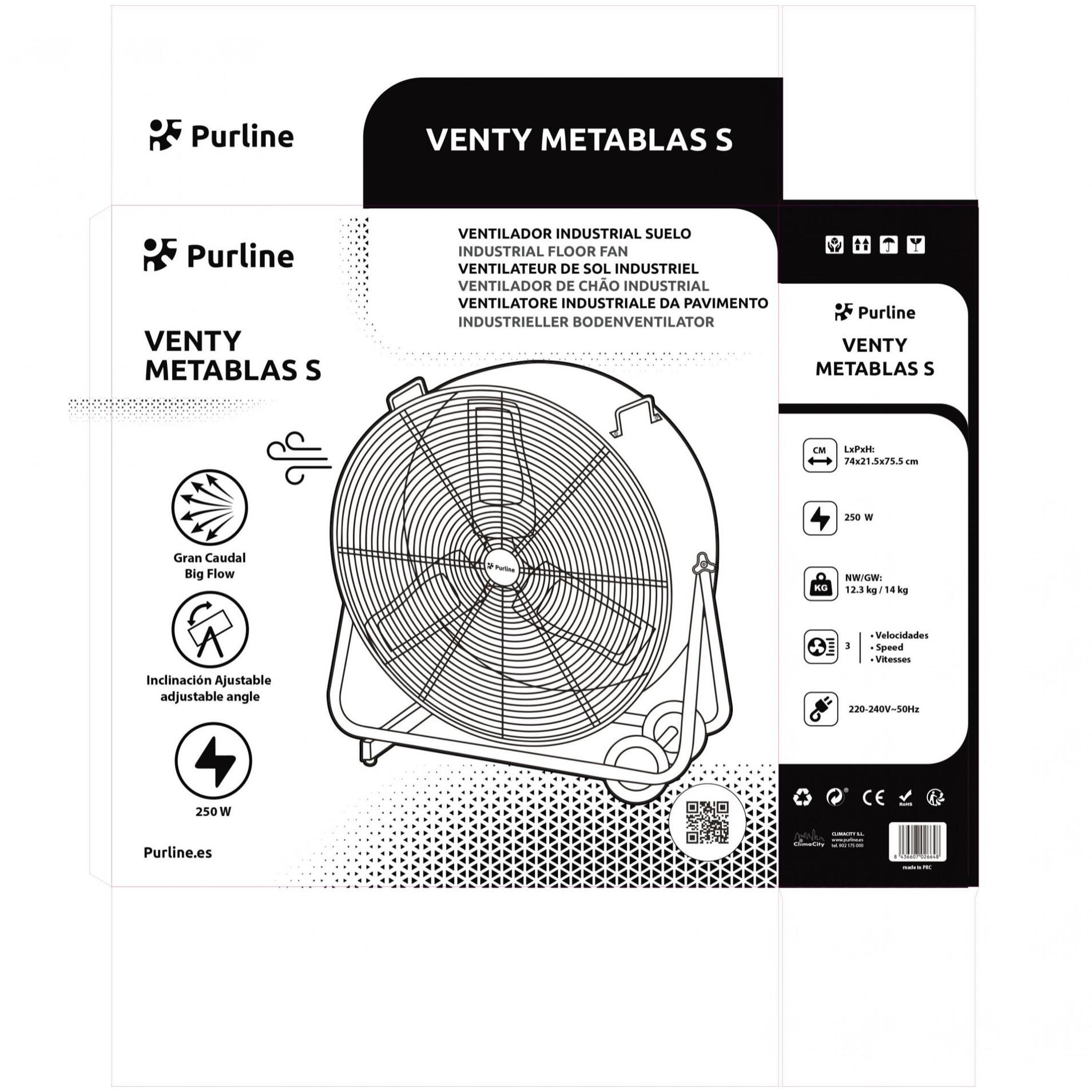 Ventilador Industrial de suelo 250W con aspas de aluminio VENTY METABLAST S PURLINE