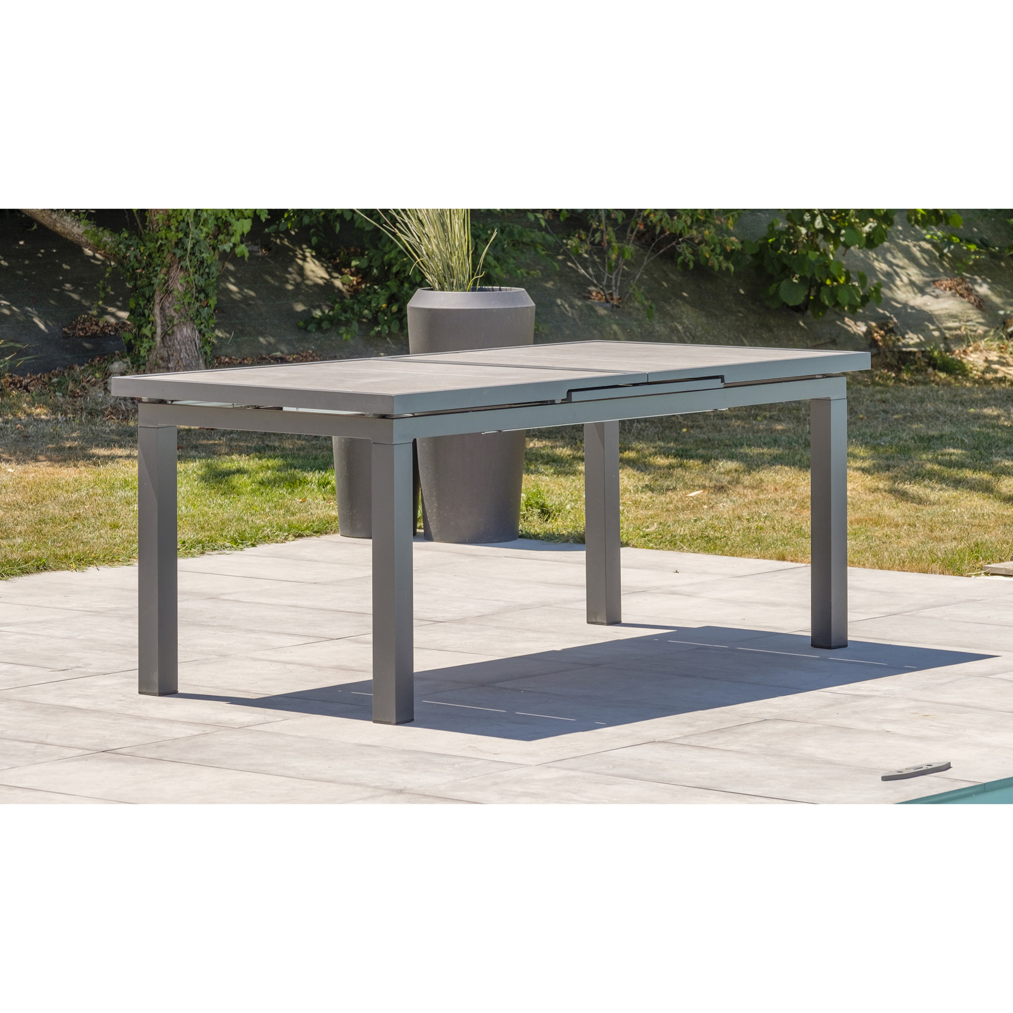 VENISE - Ensemble repas de jardin 10 places en aluminium gris anthracite