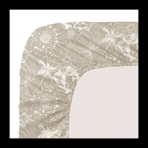 Drap housse b30 satin de coton imprimé blanc beige Flower power white