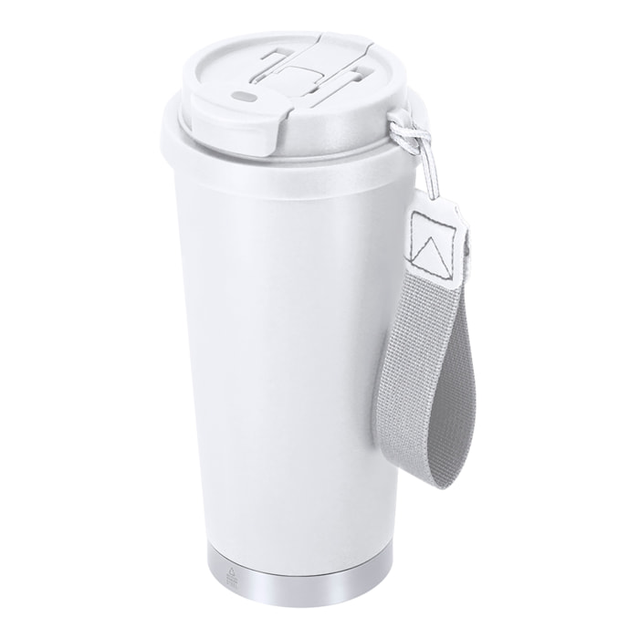 Vaso térmico con 500 ml de capacidad en Acero Inoxidable Reciclado. Cuenta con doble sistema de bebida, orificio con cierre hermético y pajita integrada. Libre de BPA.