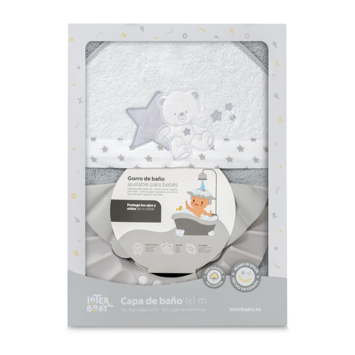 Capa Baño 1X1 Mod Osito Sentado Estrella+ Gorro Gris