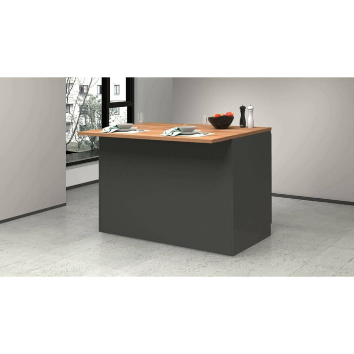 Isola da cucina Daffaticat, Tavolo ausiliario portaoggetti, Mobile da cucina a 2 ante, 100% Made in Italy, 125x90h90 cm, Antracite e Rovere