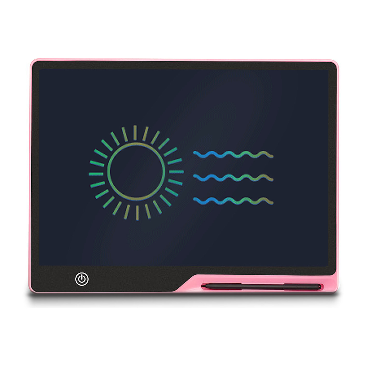 Tavoletta grafica LCD da 16 pollici per scrittura e disegno, sfondo multicolore. Portatile, con blocco di cancellazione e batteria ricaricabile.