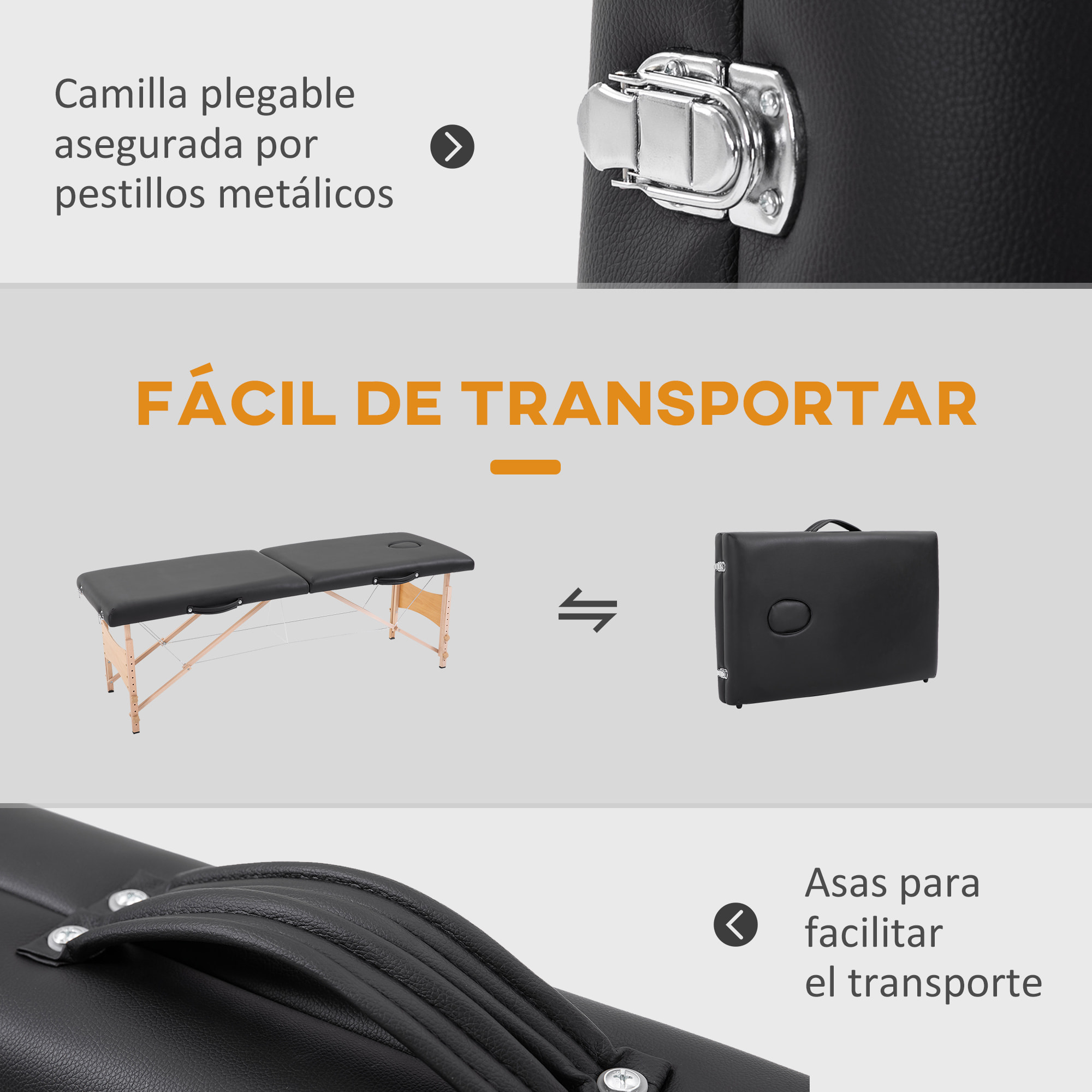 Camilla de Masaje Plegable Mesa de Masaje Portátil con Reposacabezas Marco de Madera Camilla Fisioterapia con Altura Regulable y Bolsa de Transporte 186x60x58-81 cm Negro