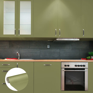 Rouleau adhésif décoratif Vinyle au Mètre - Vert olive - Sticker Lavable Imperméable Mur Cuisine Meubles
