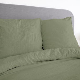 Parure housse de couette 3pc 100% microfibre lavee unie - vert olive