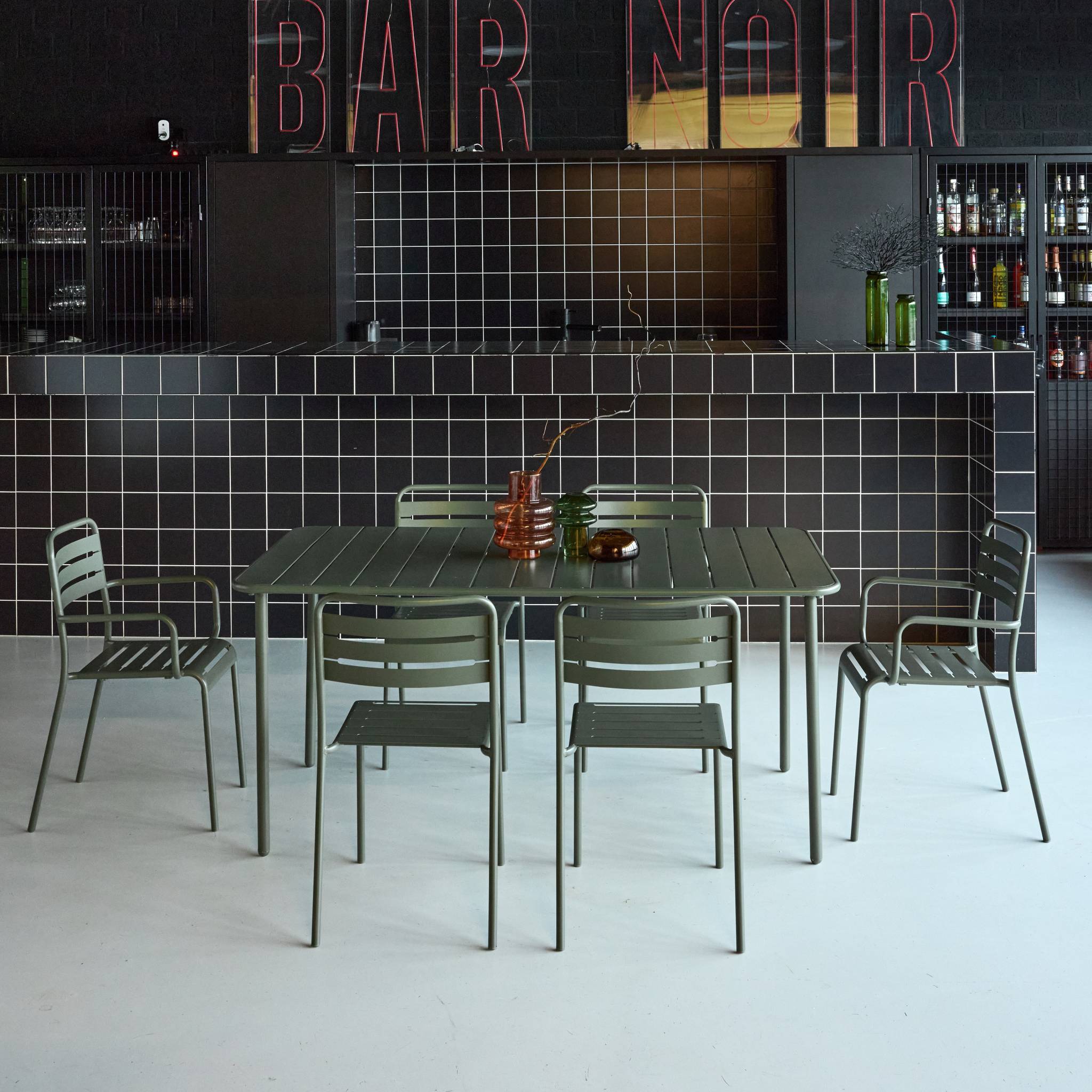 Table de jardin métal + 6 assises AMÉLIA