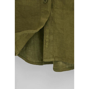 Camisa verde musgo de lino con corte relajado y bordado Polo Club