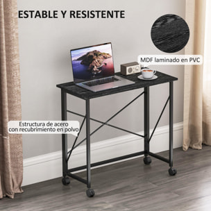 Escritorio Plegable con Ruedas Mesa Escritorio Compacta Mesa de Ordenador Portátil para Casa Oficina Espacios Pequeños 80x40x75 cm Negro