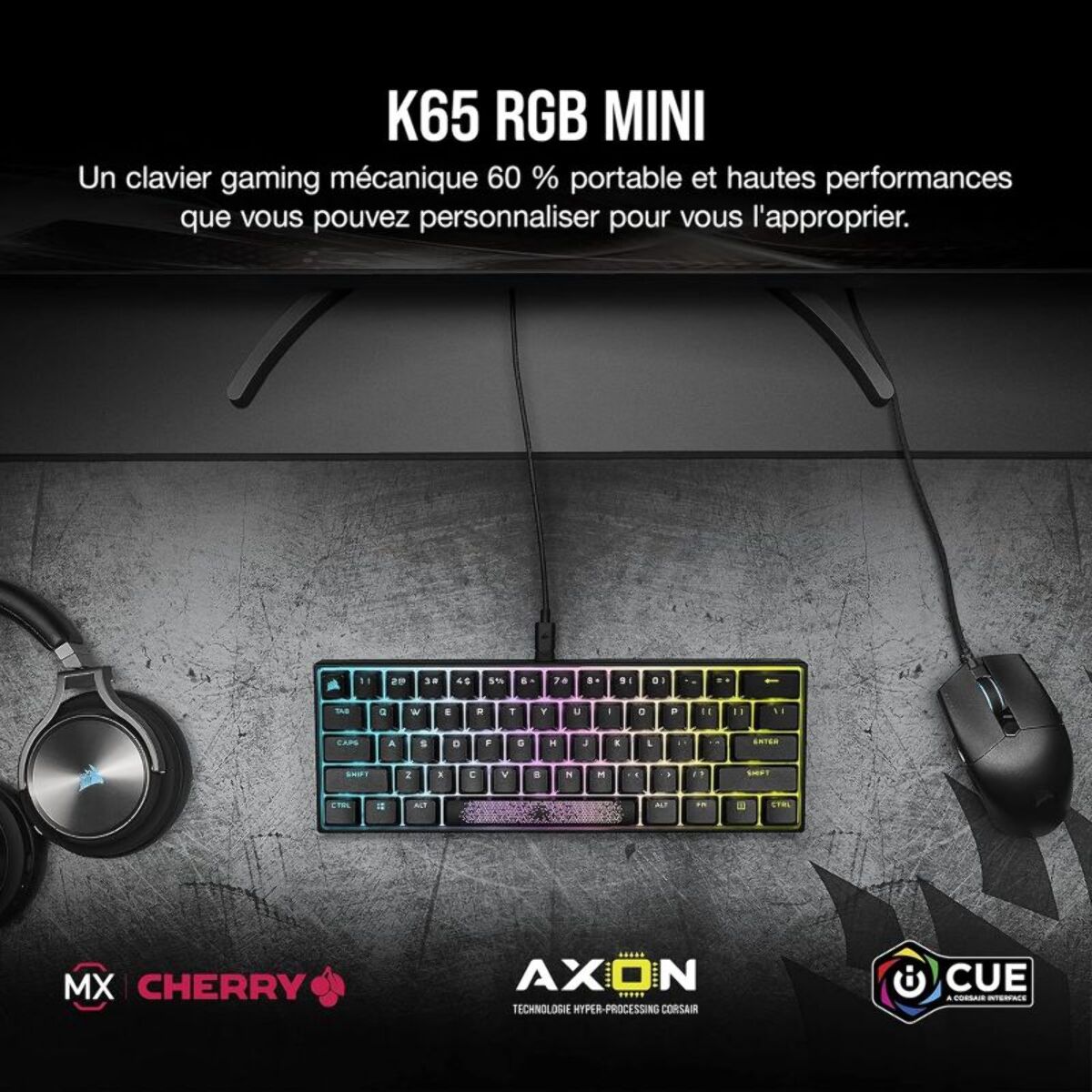 Clavier gamer CORSAIR K65 RGB MINI CHERRY MX Red Noir