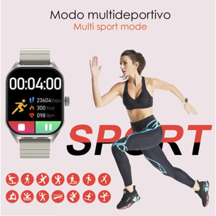 Smartwatch DT99 con schermo AMOLED da 2,04''. Monitoraggio della salute, oltre 150 modalità sportive, notifiche, accesso all'assistente vocale.