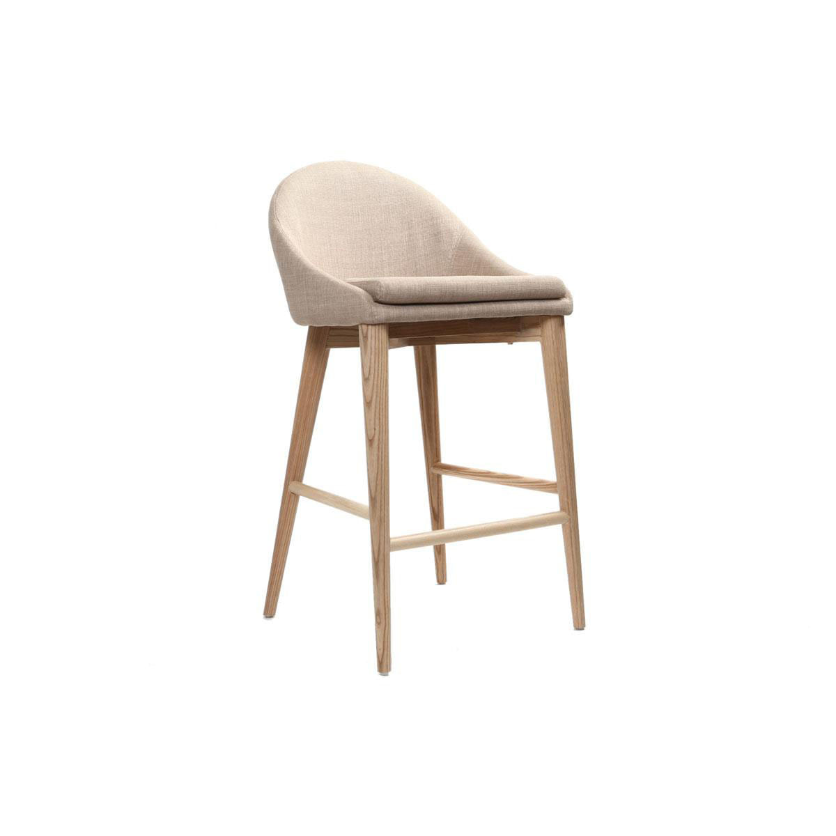 Tabouret de bar design en tissu beige et bois clair 65 cm DALIA