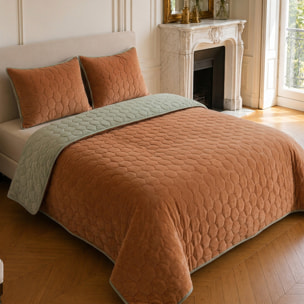 Couvre-lit matelassé réversible 100% polyester bicolore terracotta - NAZIM
