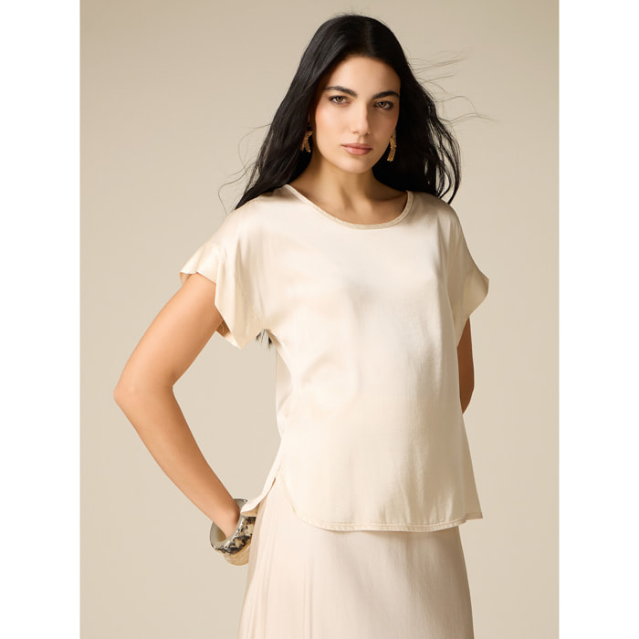 Oltre - Blusa de satén de viscosa - Blanco