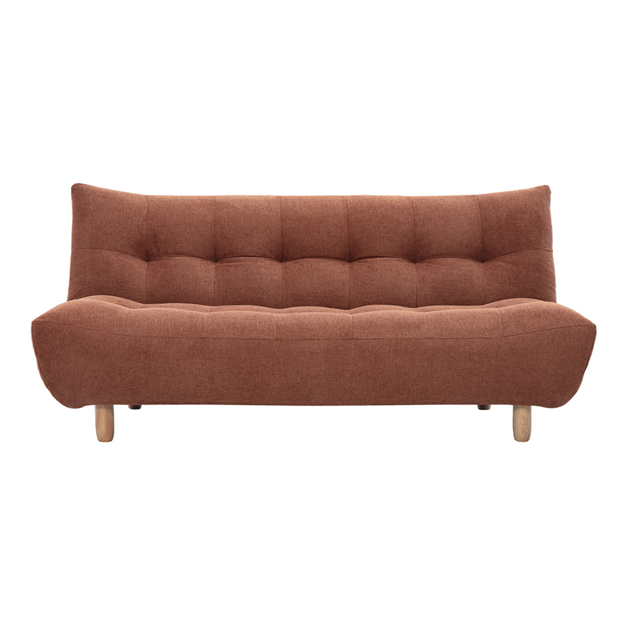 Canapé convertible scandinave 3 places en tissu chenille terre brûlée et bois clair YUMI