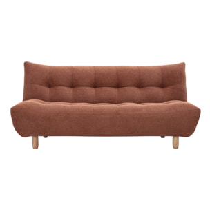 Canapé convertible scandinave 3 places en tissu chenille terre brûlée et bois clair YUMI