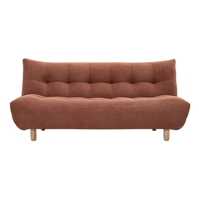 Canapé convertible scandinave 3 places en tissu chenille terre brûlée et bois clair YUMI