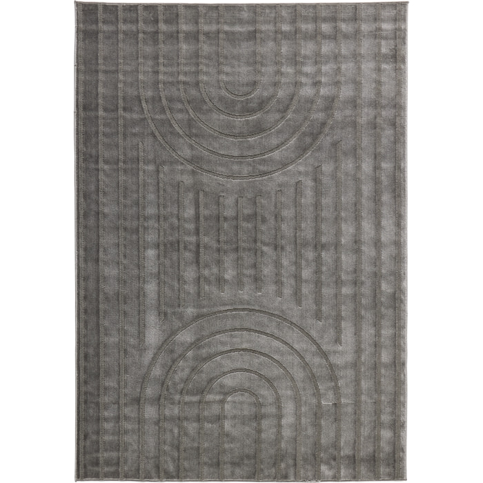 BLOOM - Tapis poils ras motif arc de cercle en relief - Gris