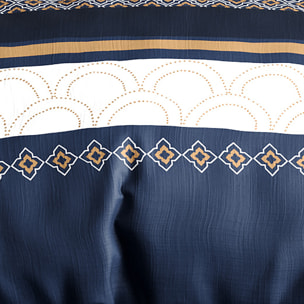 Parure housse de couette imprimé 100% coton - kalypso - bleu