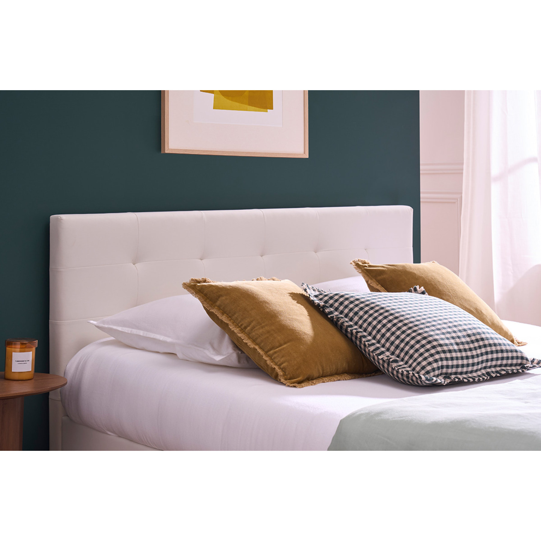 Lit 2 places 160x200 cm blanc capitonné MARQUISE