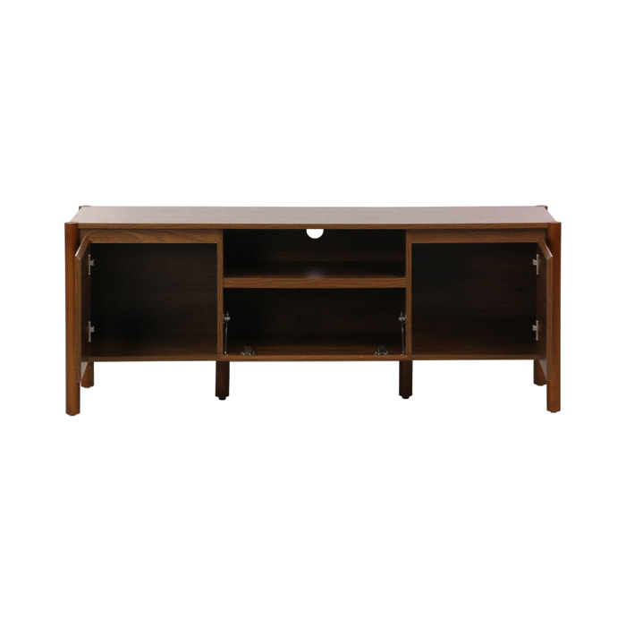 Meuble TV décor bois 2 portes 1 tiroir 140cm noyer - 140 x 42 x 55 cm - Harmony