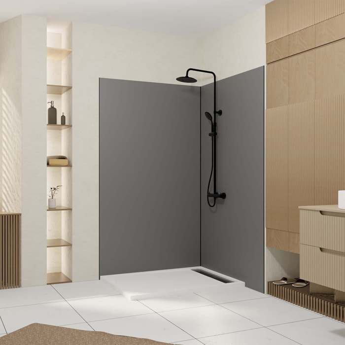 Pack 2 Panneaux Muraux en Aluminium Gris 120x210 cm + Profilés Noir