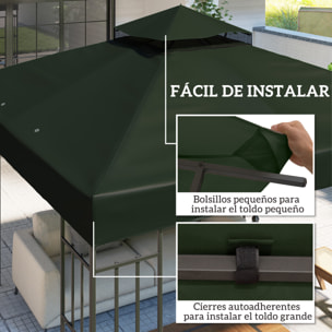 Techo de Repuesto para Cenador 3x3 m Cubierta de Repuesto 370g/㎡ con Techo Doble con Mosquitera Protección UV 30+ Toldo de Recambio para Pabellón Gazebo Verde