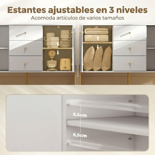 Aparador Moderno de 2 Puertas, Aparador de Salón con 3 Cajones, Estantes Ajustables, Encimera con Efecto Mármol, Patas de Acero, para Cocina, Entrada, Dormitorio, Blanco, 120x39,1x76 cm