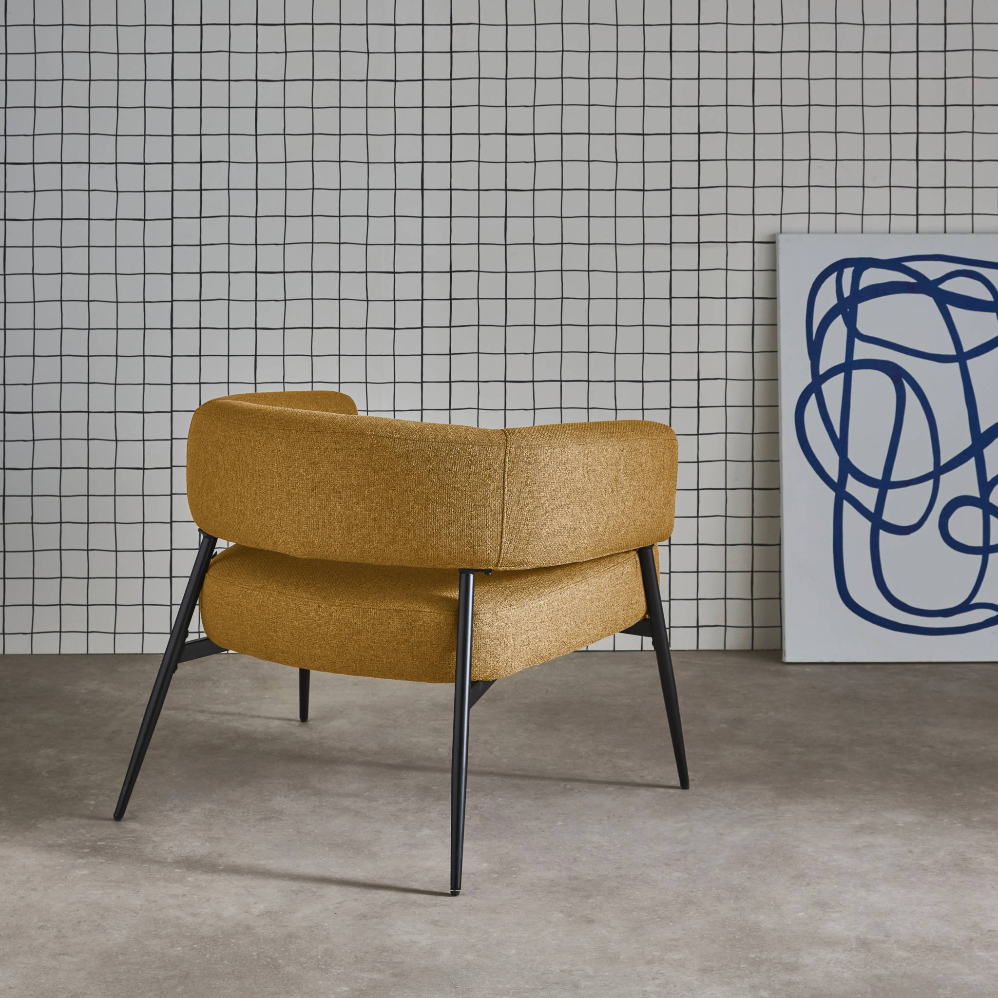 Fauteuil tissu dossier incurvé piétement métal CRISTO