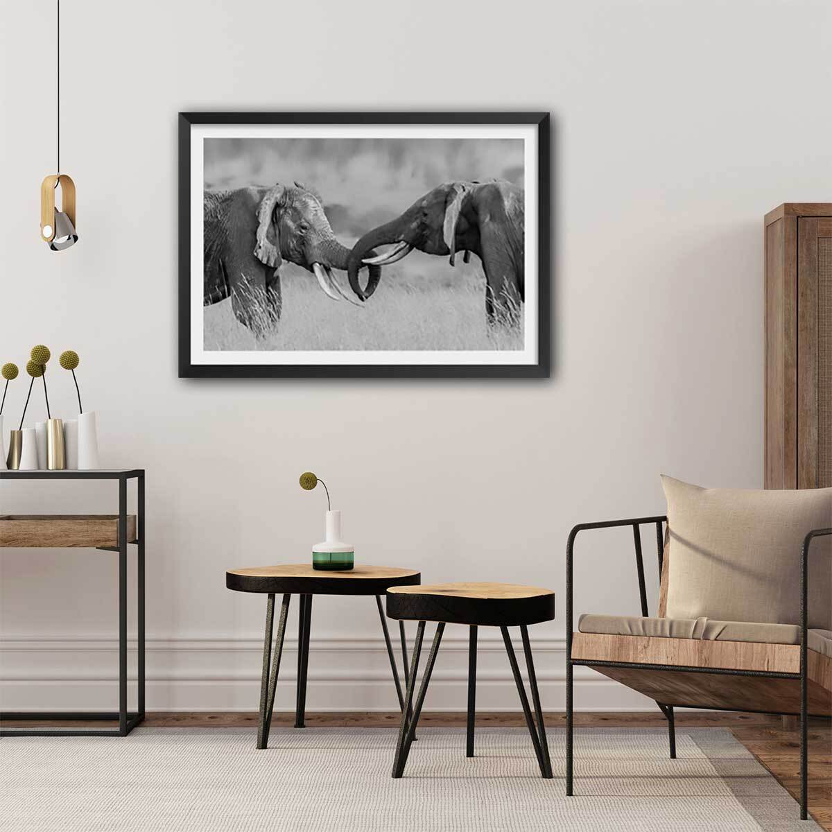 Affiche éléphant ...qui es tu? Affiche sous cadre noir