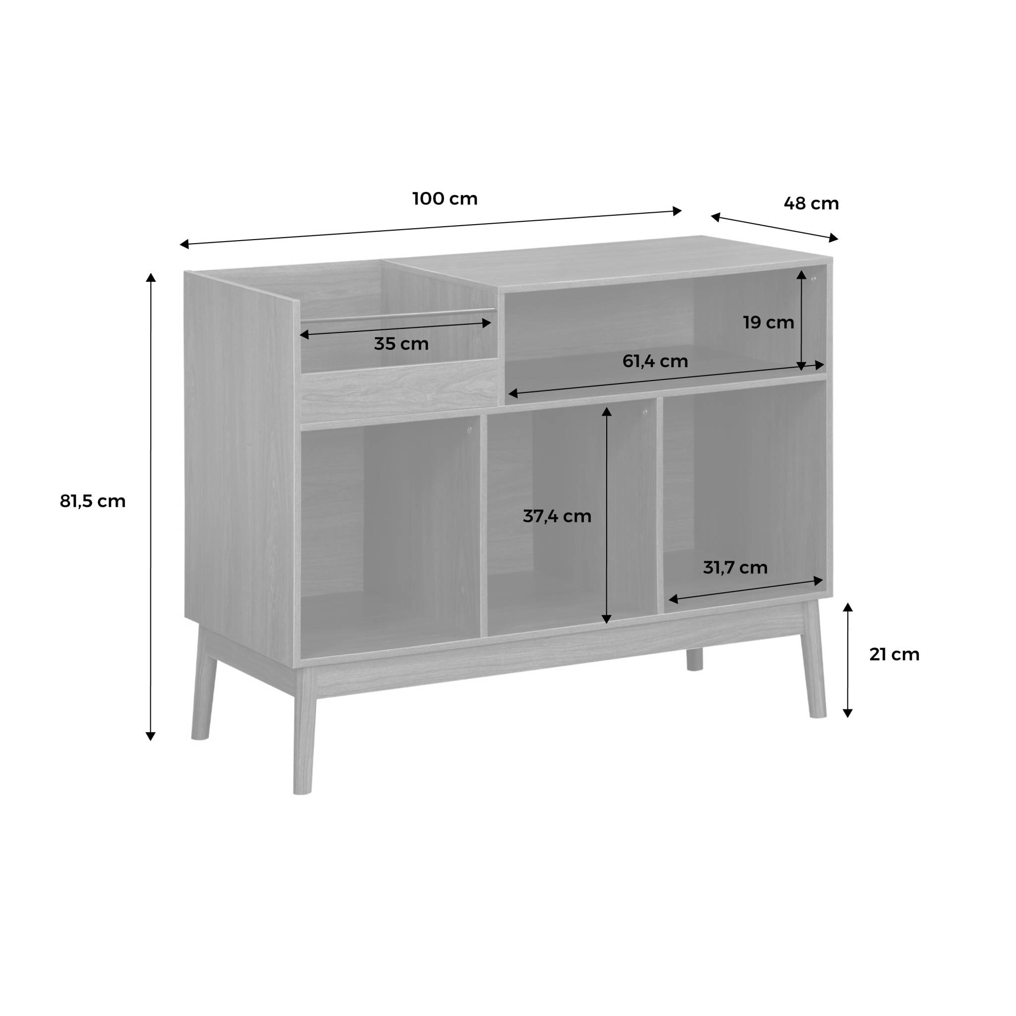 Meuble vinyle vintage effet bois. Népal. L 100 x l 48 x H 81.5cm