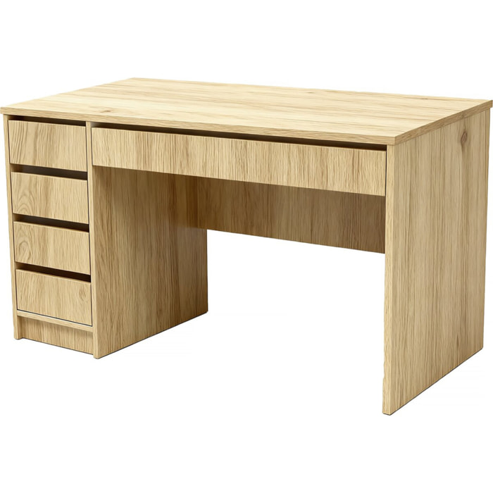 Bureau en bois 5 tiroirs "Malika" - 120 x 75 x 55 cm - Marron