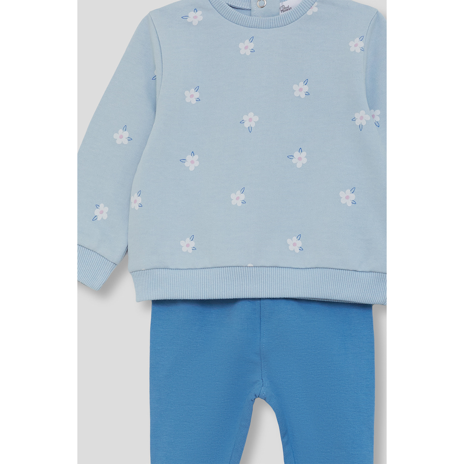 Conjunto sudadera manga larga con estampado de margaritas bordadas y leggings lisos | Color: Celeste | Street Monkey