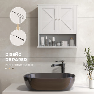 Armario de Baño de Pared, Mueble de Baño Colgar Rústico con Compartimento, Estante Ajustable, 2 Puertas, para Cocina, Lavadero, sobre el Inodoro, Blanco