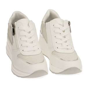 Zapatillas blancas, tacón de cuña 6 cm