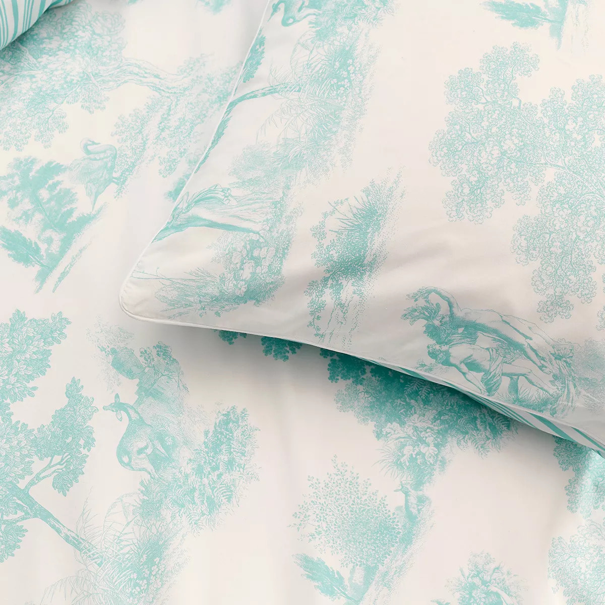 Taie d'oreiller percale de coton 115 g/m² imprimé bleu Poesie aqua